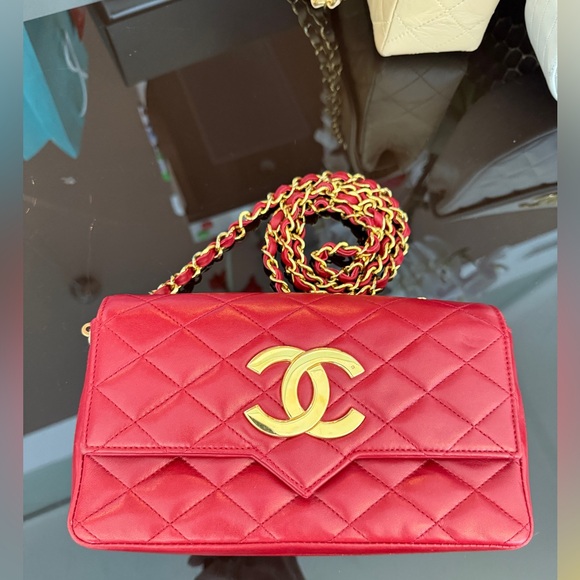 CHANEL Handbags - LOT 1800 24K gold plated CHANEL vintage XL CC rectangular flap 1989-1991